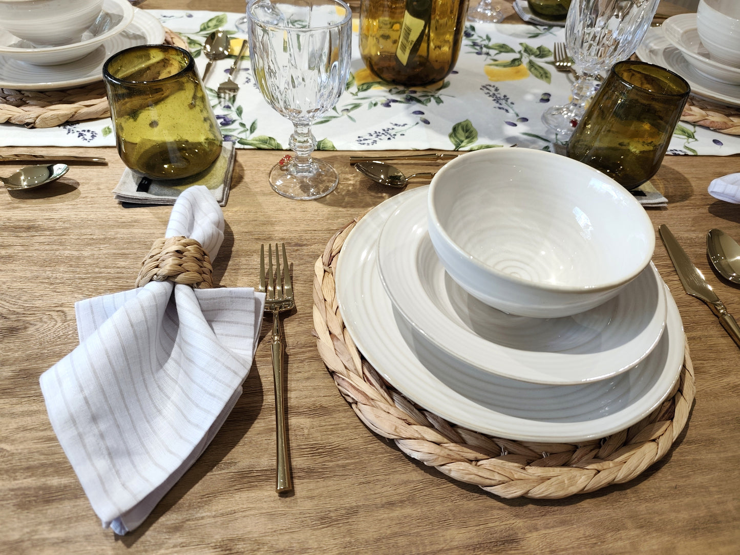 Servilleta blanca línea beige - Set de 2